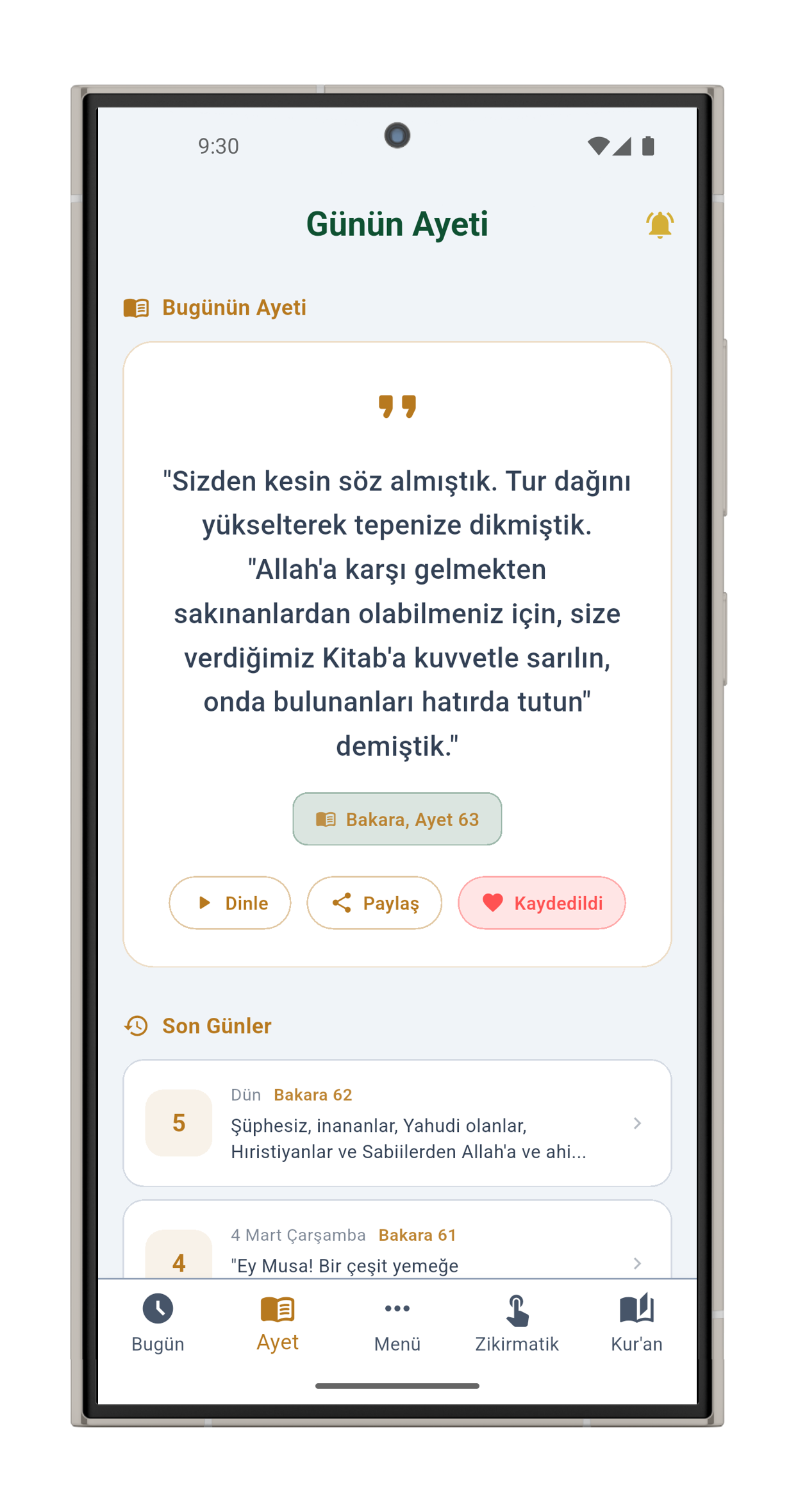 Günün Ayeti ekranı